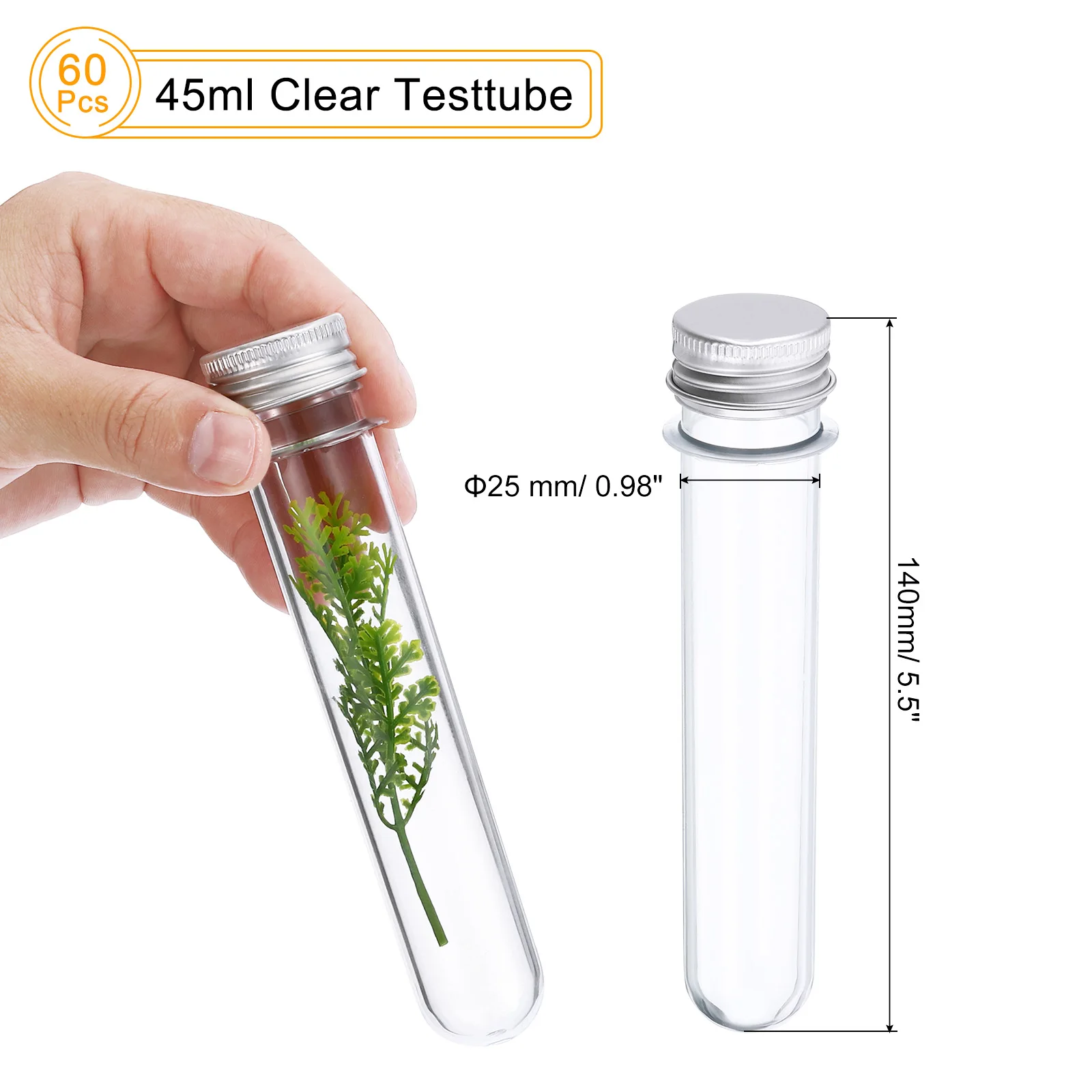 60Pcs 45ml Plastic Test Tube with Screw Caps, 140x25mm Tubes Aluminum Lid, for Scientific Experiments Party Decoration Bath Salt