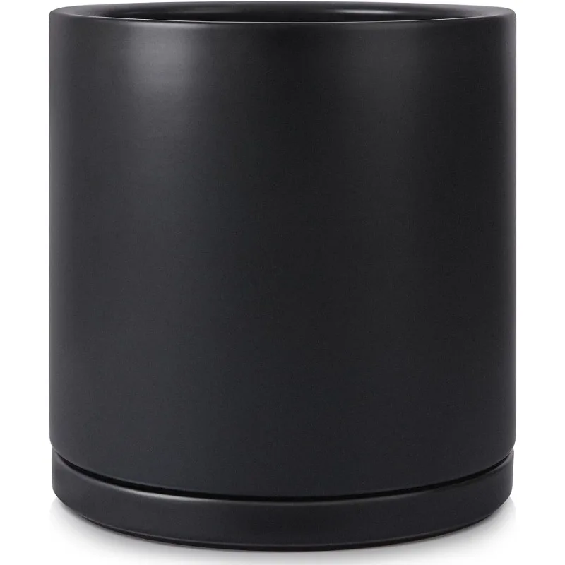 

Plant Pots Ceramic Planter for Indoor Outdoor Plants Flowers 10 Inch Matte Black Large Cylinder Flower Pot with Saucer a
