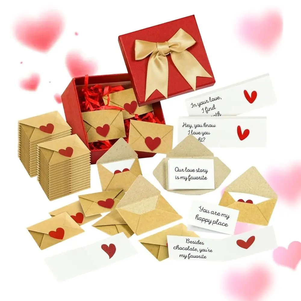 30/60Pcs Pre-Written Cards Love Letters Envelope Set Heart Stickers Blank Mini Cards DIY Love Notes Box Elegant Box