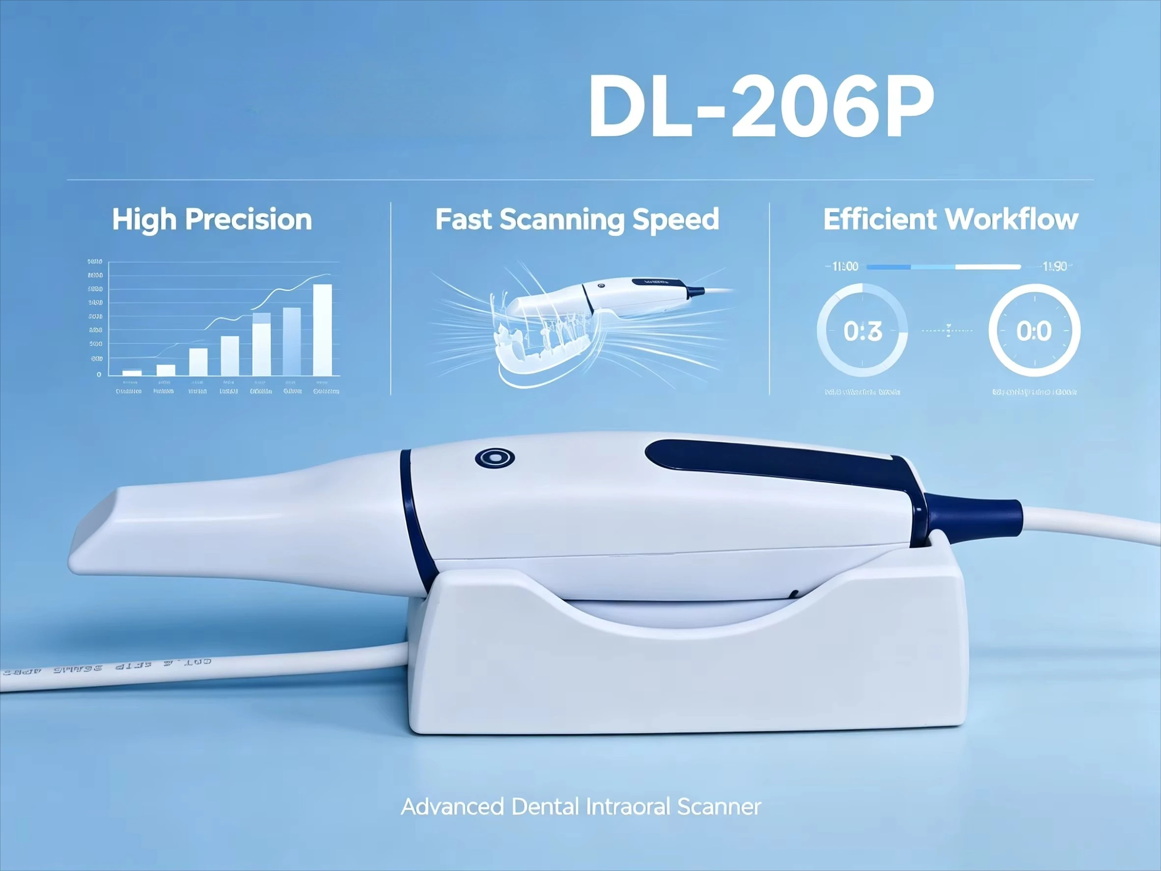 LAUNCA DL-206P Wired Dental Oral Intraoral 3D Scanner Touch Screen PC Cart High Speed Intraoral Scanner