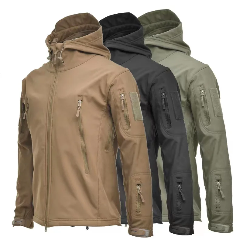 

Men's Outdoor Fce Lined Windproof Waterproof Jaet Thiened Tee-in-One Autumn Winter Coat Zipper Closure Casual Hoodie