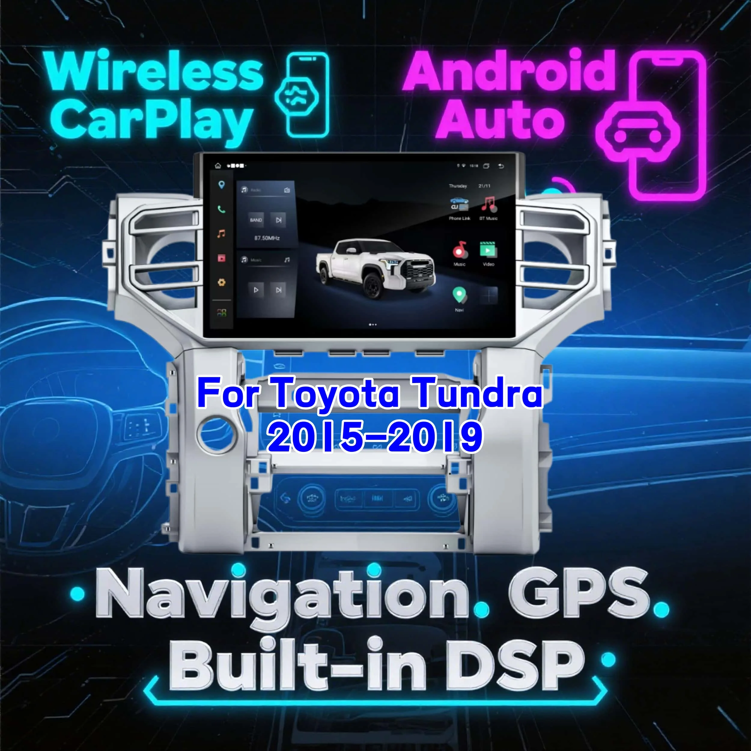 

14.6"inch navigation Screen Android For Toyota Tundra 2015-2019 Auto Radio wireless CarPlay Stereo Audio GPS Multimedia Video