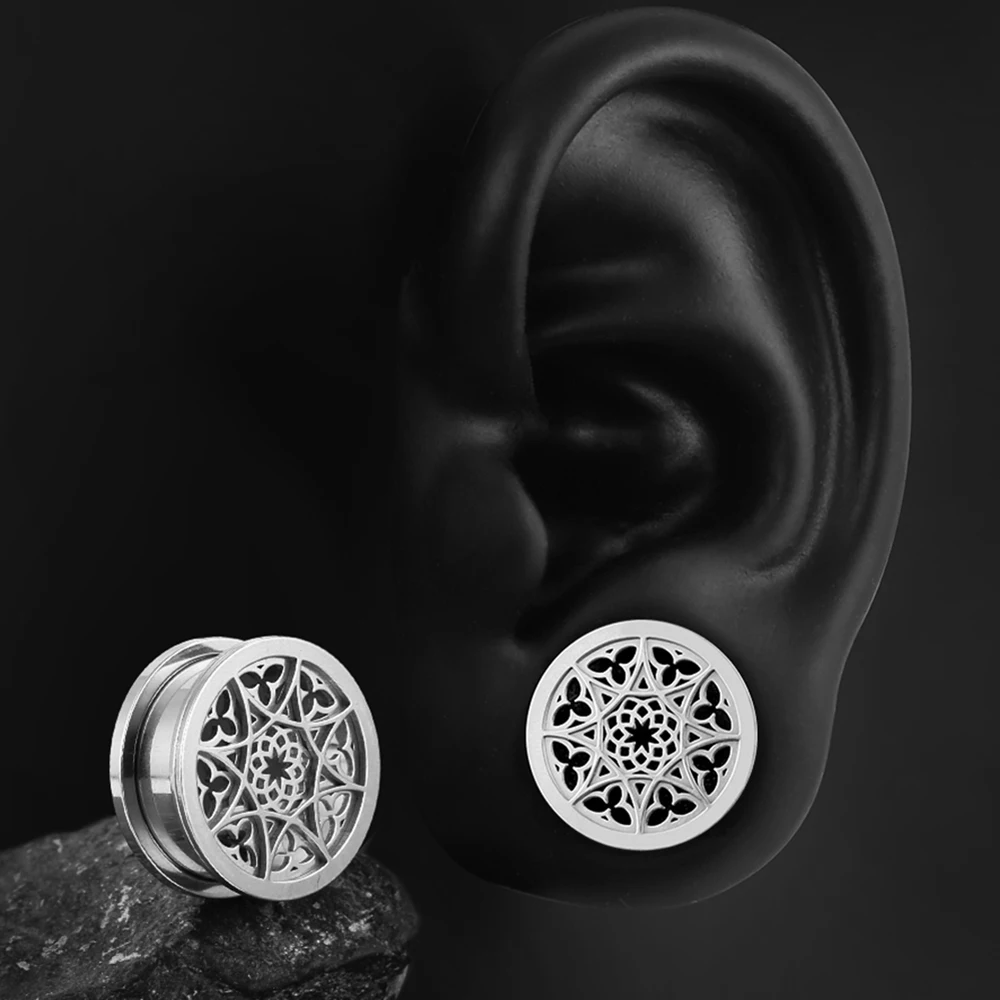 Casvort 2PCS Flower 316 Stainless Steel Ear Gauges Stretcher Ear Plugs Tunnels Piercing Women Body Jewelry Earrings