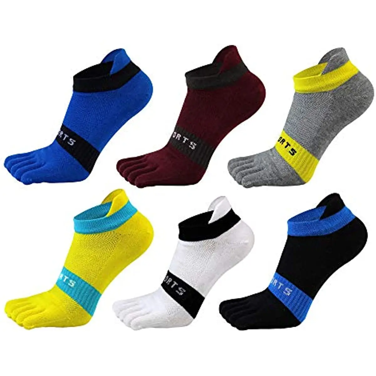 Lot de 6 paires de chaussettes basses en coton pour homme, accessoire de sport, à 5 doigts, imitation maille