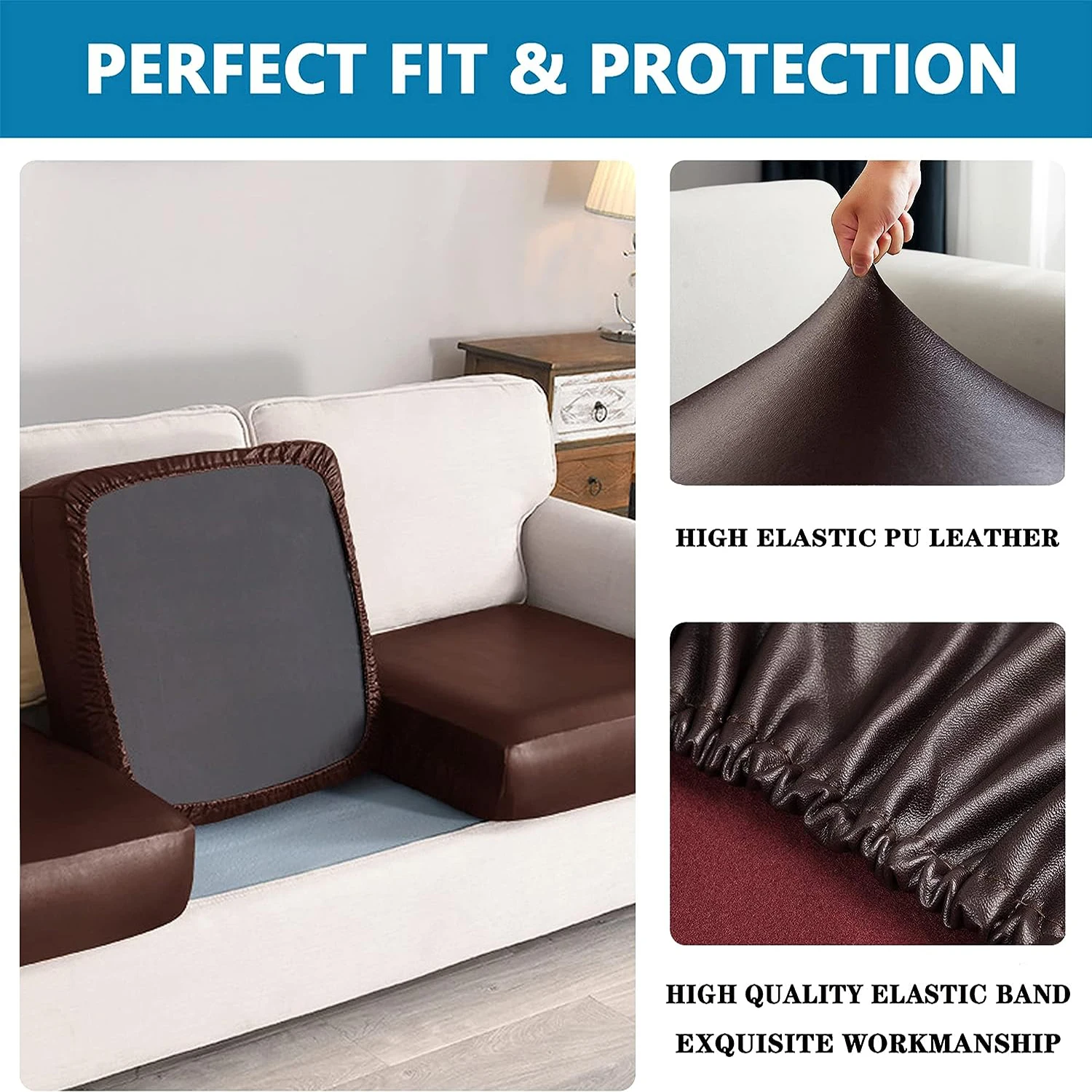 Home PU Leather Couch Cushion Cover Sofa Cushion Slipcover Water-Proof Elastic Chair RV Seat Covers Sofa Furniture Protector