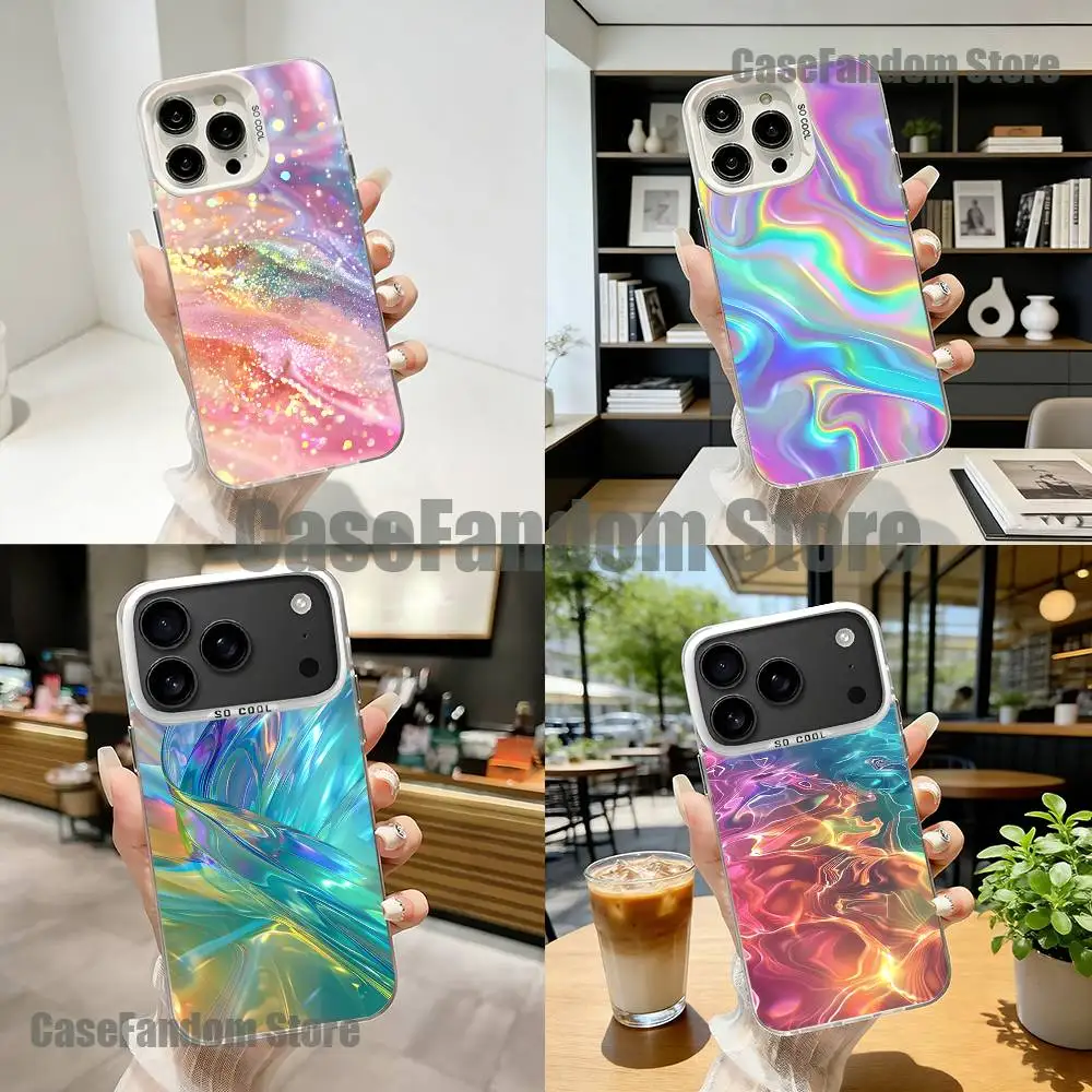 

Rainbow Holographic Phone Case For iPhone 17,16,15,14,13,12,11,Pro,XS,Max,Plus,Mini,SE4,E White Matte Shockproof Cover