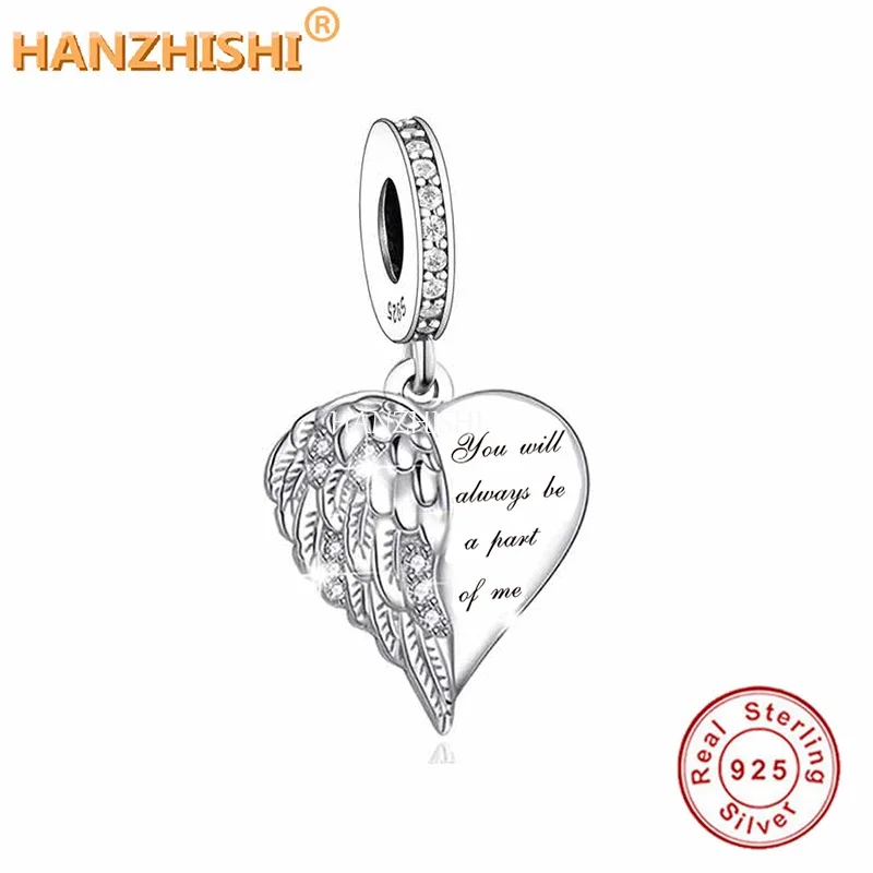 

2022 Valentine's Day Real 925 Sterling Silver Heart Wings Dangle Charm Bead Fit Original Brand Bracelet Necklace Jewelry Gift