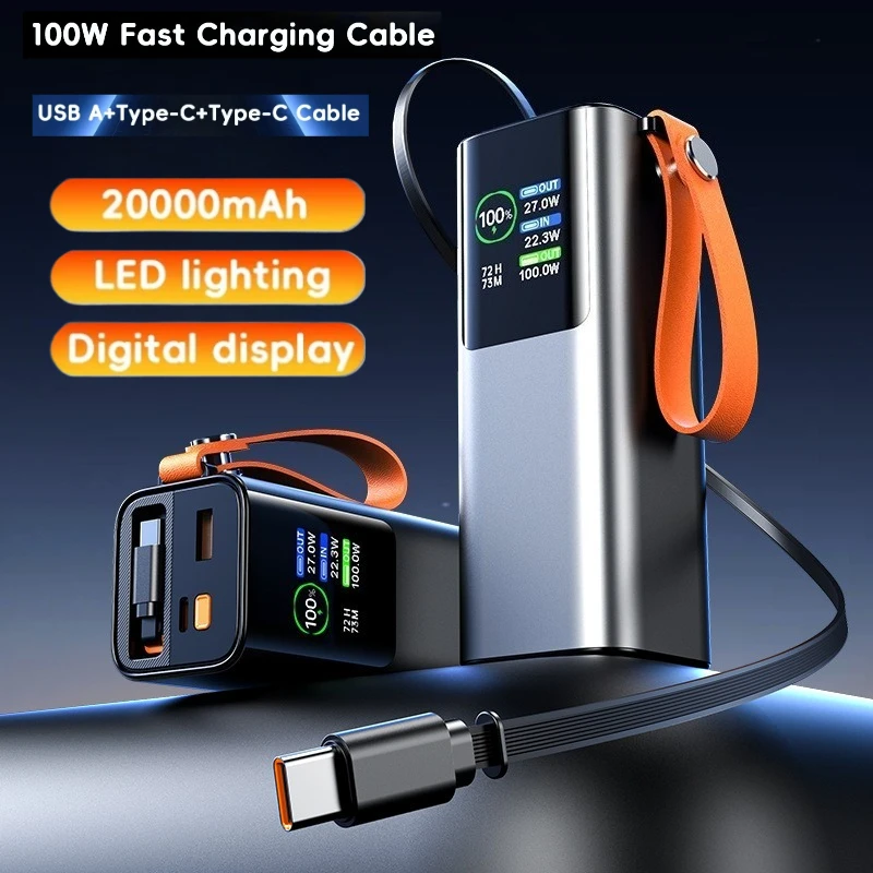For Laptop PD100W 20000mAh Power Bank External Battery Large Capacity Fast Charging Portable Powerbank For iPhone Samsung Xiaomi