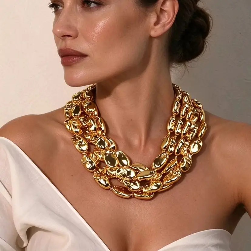 Statement Lava Texture Multi-layer Beaded Necklace for Women Girl Wedding Party Jewelry