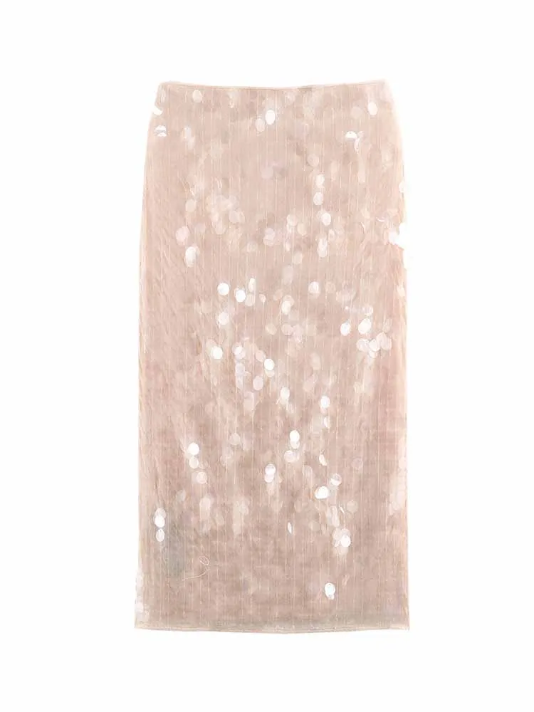 

HH 2026 Woman Spring Fashion Versatile Sequin Decoration Solid Elegant Middle Length Skirt Female Banquet Comfortable Skirt
