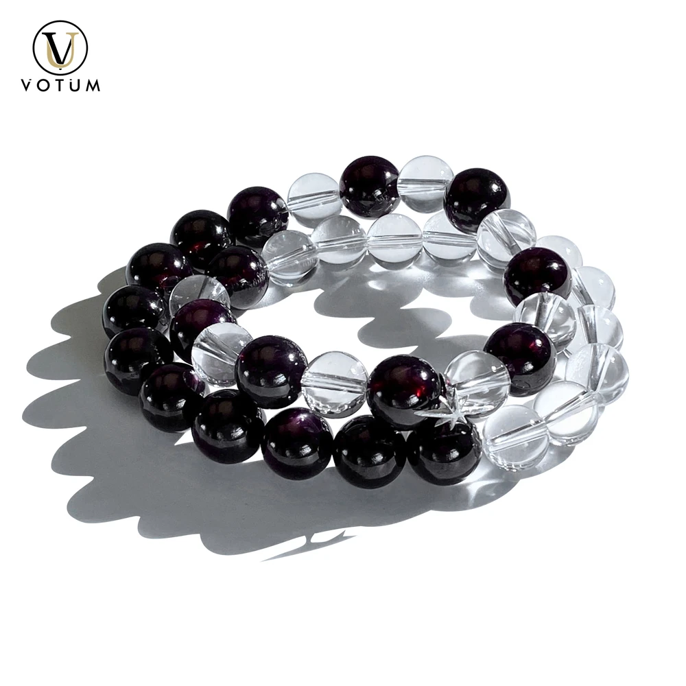 

Votum Natural Stellar Garnet Beaded Bracelet for Women Men White Crystal Quartz Bracelets Star Charm Custom Gift Beads Jewellery