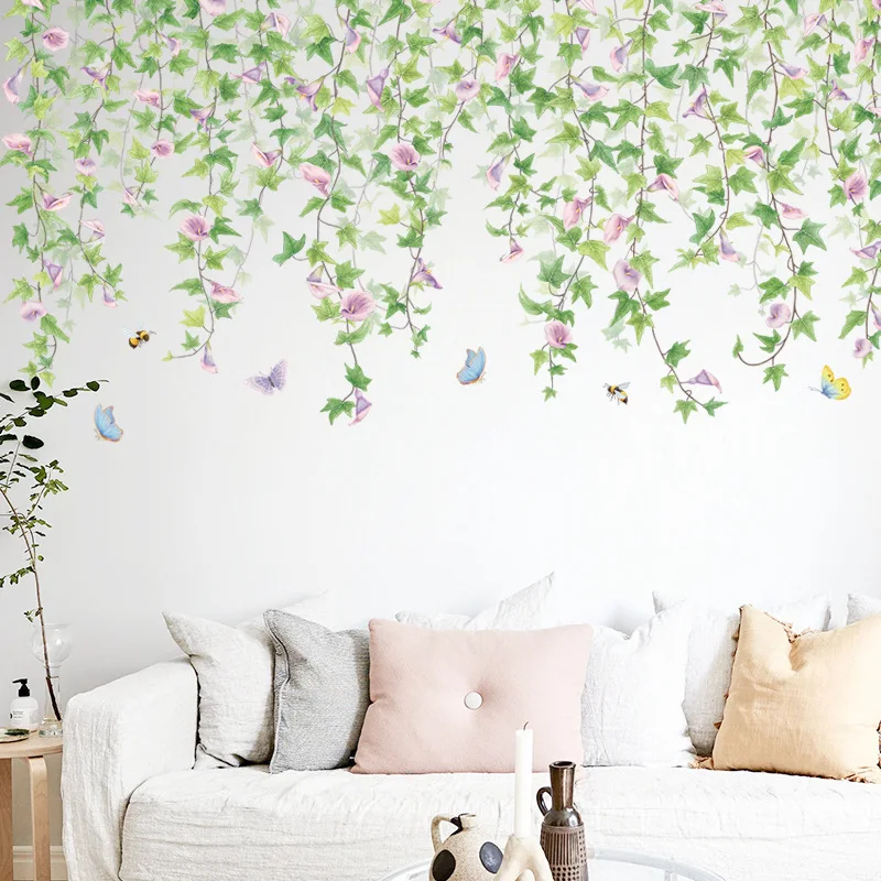 Morning Glory Top Corner Line Decorative Sticker Sofa Bedroom Background Plant Wall Stickers Vine  Self-adhesive Waterproof