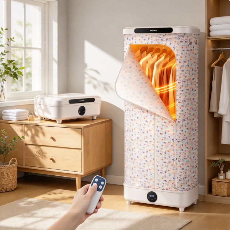 Foldable Wardrobe Clothes Dryer, Double Tier Warm Air Cabinet with Remote Control, Overheat Protection for Dorm Home Laundry
