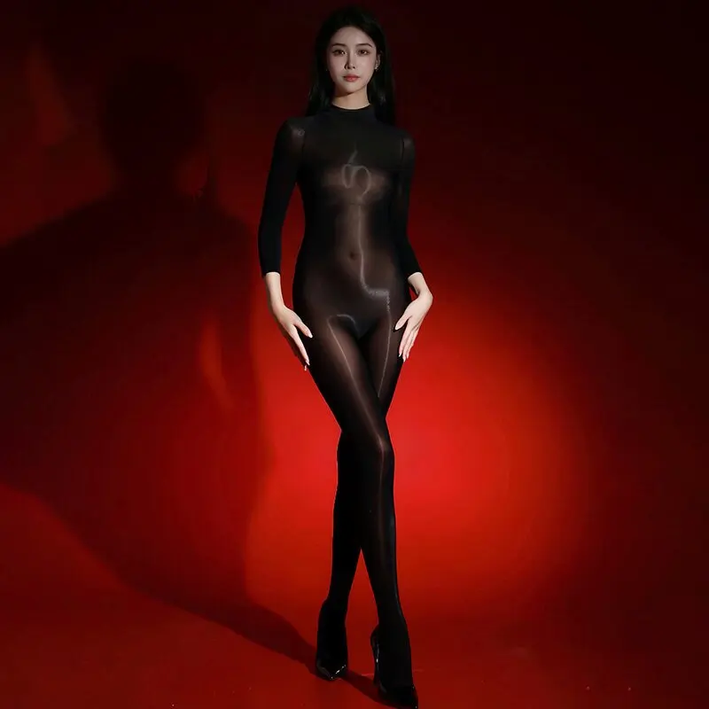 Ultra-Thin 5D Lustrous Smooth One-Piece Stockings Tight See-Through Male Model  Oil Sexy One-Piece Clothes for Couples