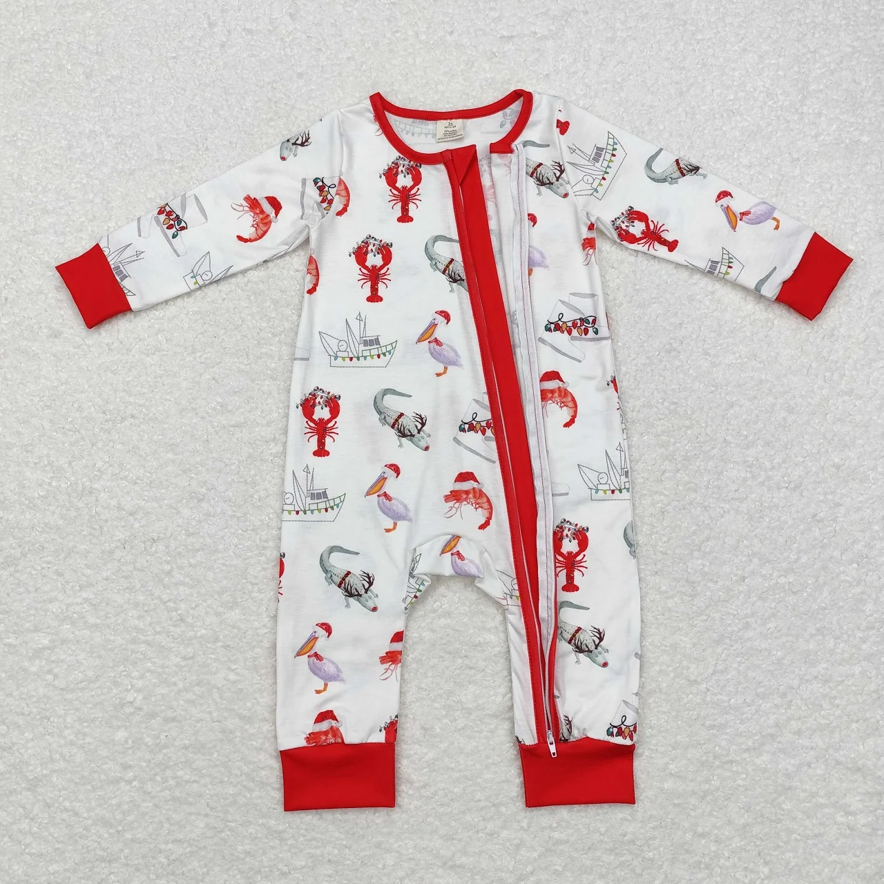 Wholesale Kids Children Infant Jumpsuit Newborn Toddler Romper Baby Boy Long Sleeves Christmas Crawfish Boats Zipper One Piece