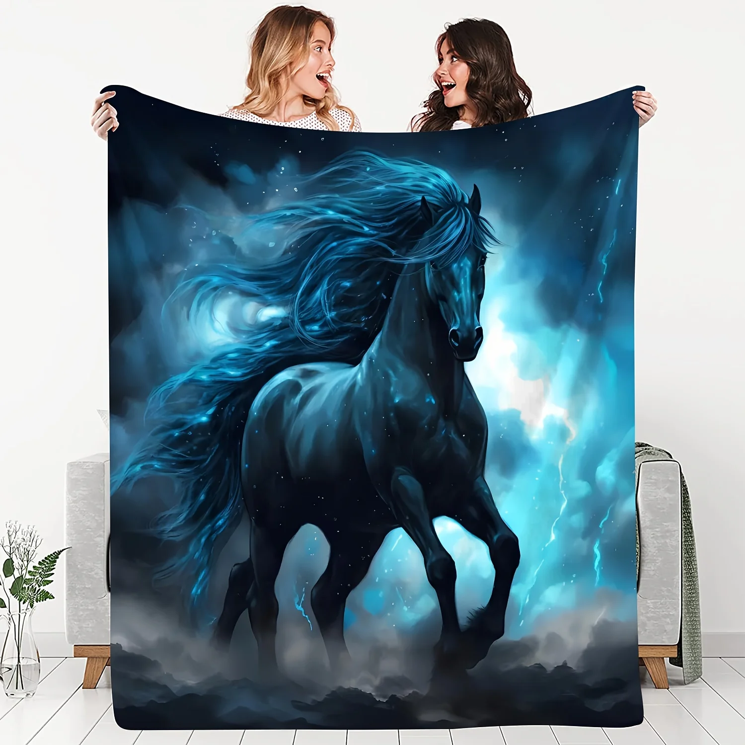 

Фланелевое флисовое одеяло с принтом Mystical Thundering Stallion, теплое, можно стирать в машине, постельное белье из полиэстера в стиле лоджо