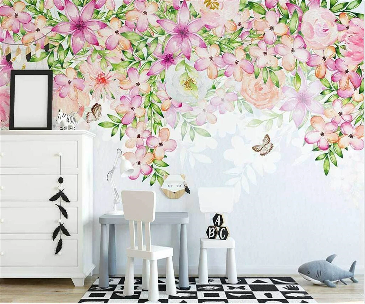 beibehang Custom new papel de parede Nordic hand-painted romantic pastoral flowers American flowers indoor background wallpaper