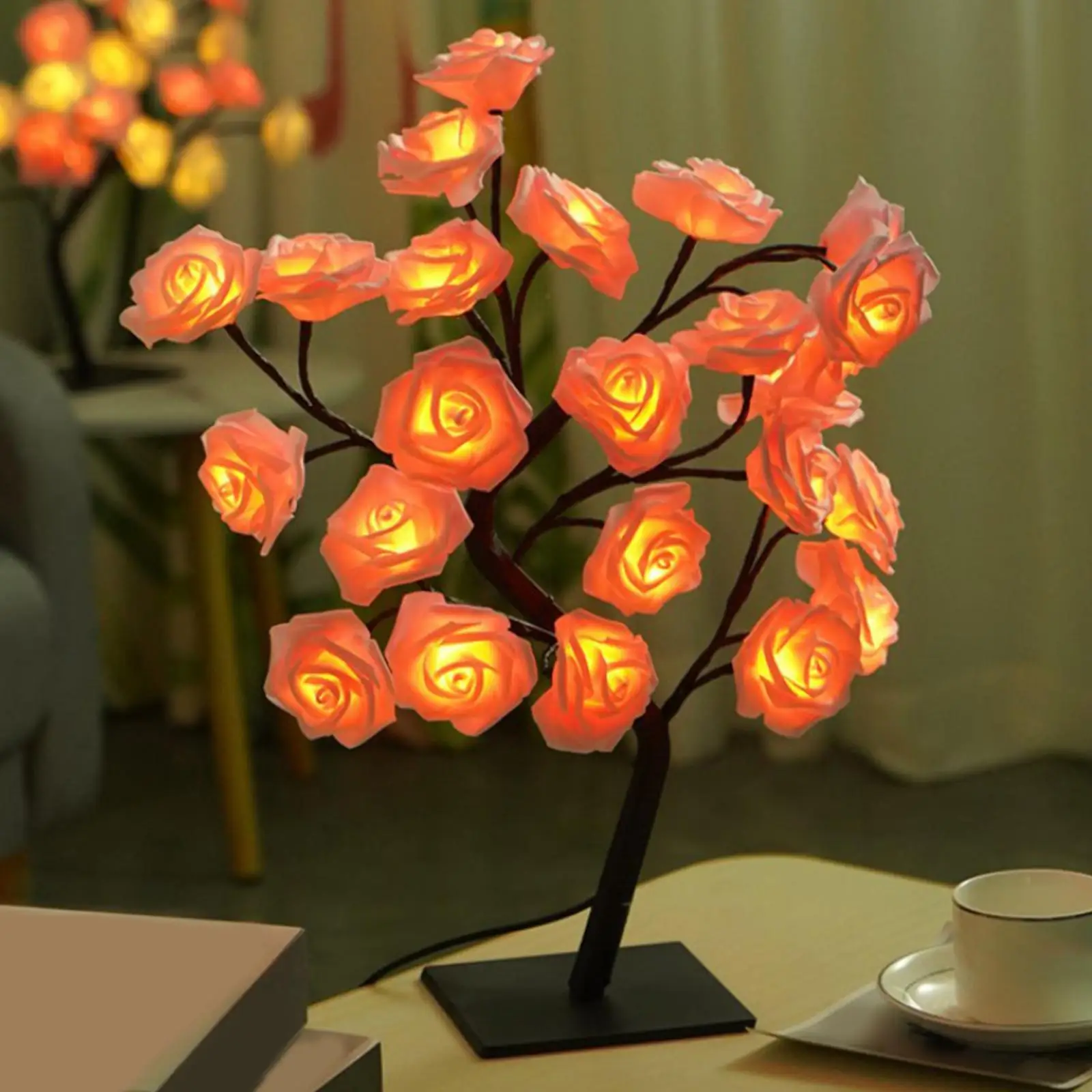 24 LED Table Lamp Rose Flower Tree Light Gift USB Night Light for Home Bedroom Living Room Party Wedding Christmas Decoration