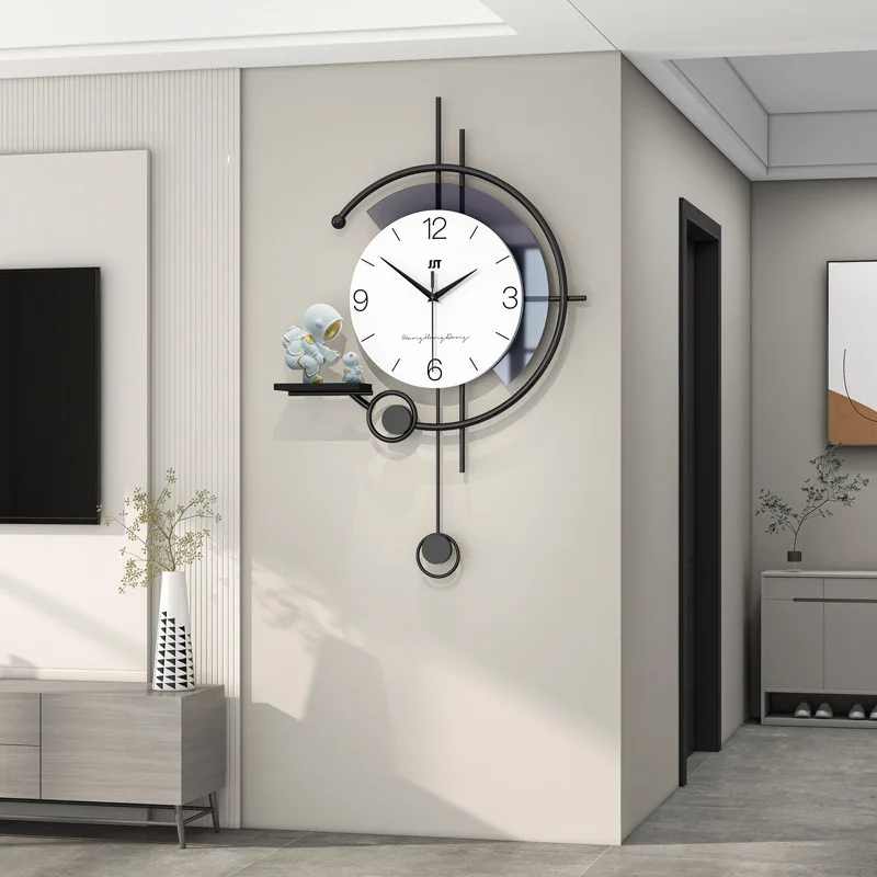 Modern Minimalist Wall Clock Creative High-End Wall Clock with Storage Rack Decor Wall Ornament Hanging Clock for Living Room