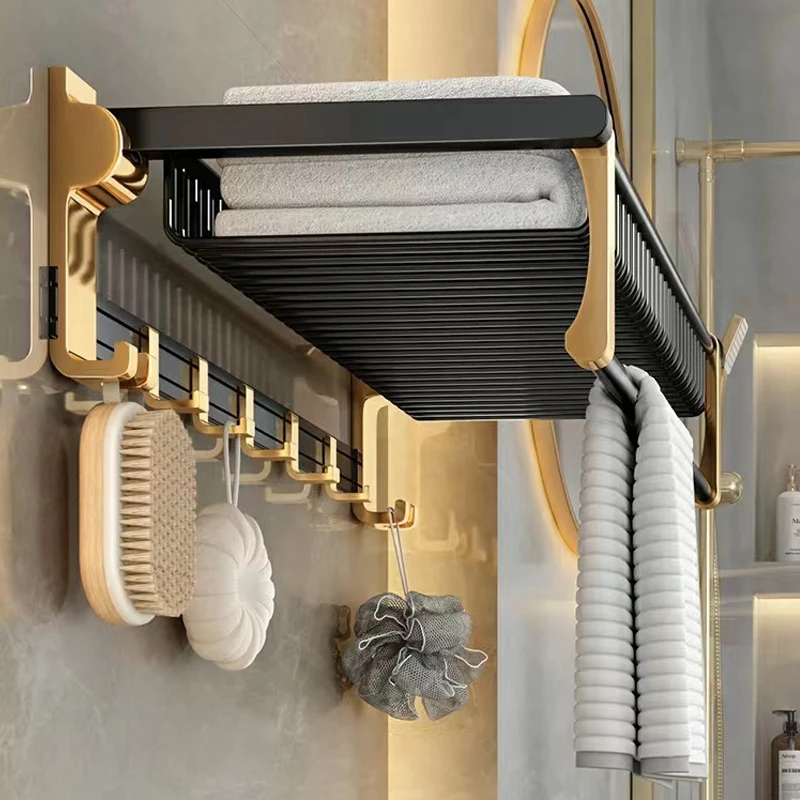 Golden Bathroom Shelves Towel Rack Bathroom Shelf Wall-mounted Corner Storage Shelf Bathroom