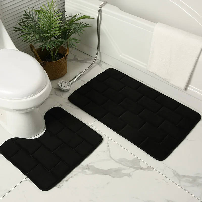 

Inyahome Black Bathroom Floor Bath Mats Set of 2 Non Slip Soft Absorbent Floor Rug Carpets Indoor Decoration Tapete Banheiro