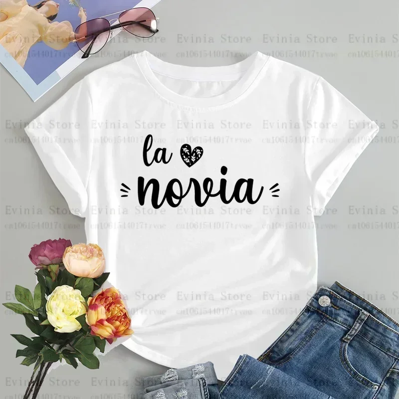 Wedding T-shirt Team Bride EVJF Bachelorette Party Clothes Hen Party De La Novia Latina T Shirt Women Spanish Boda Espanol