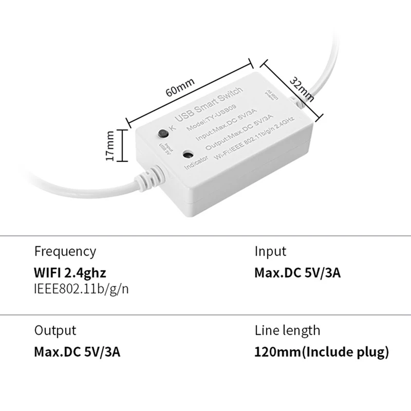 2X Tuya USB Smart Switch WIFI Controller Universal Breaker Timer Smart Life For USB Appliances For Alexa Google Home