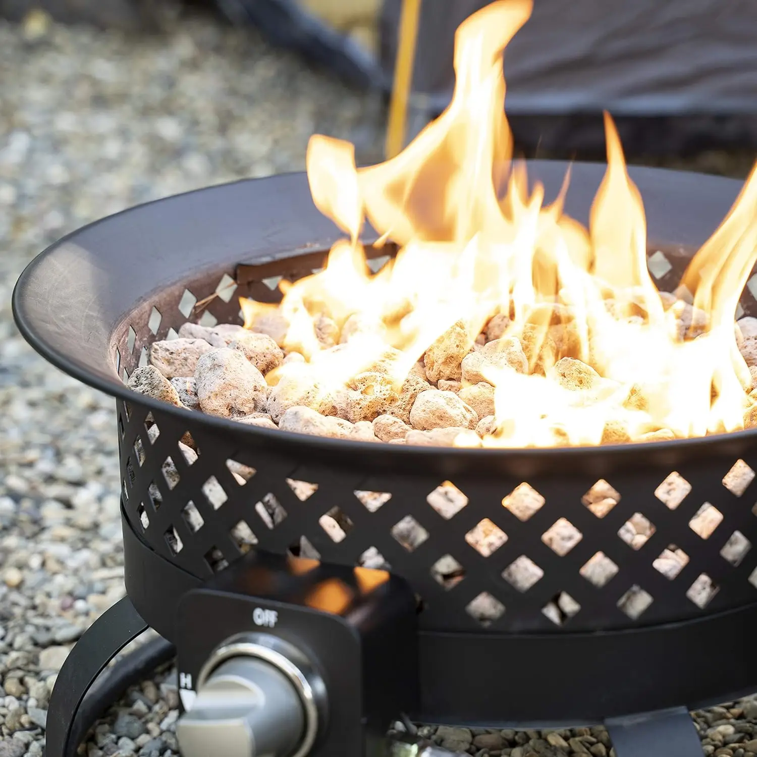 54,000 BTU Aurora Camping, Backyard, Tailgating and Patio. Locking Lid & Carry Handle Portable Steel Propane Gas Fire Pit