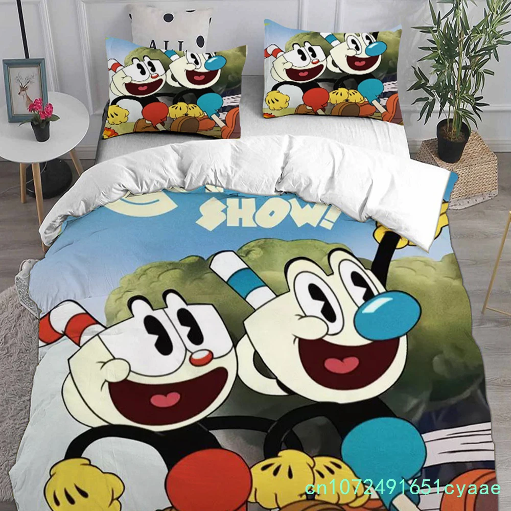 Game Cartoon Cuphead Bedding Sets Comforter Quilt Bed Cover Duvet Cover Pillow Case 2-3 Pieces Sets Kids Adult Size