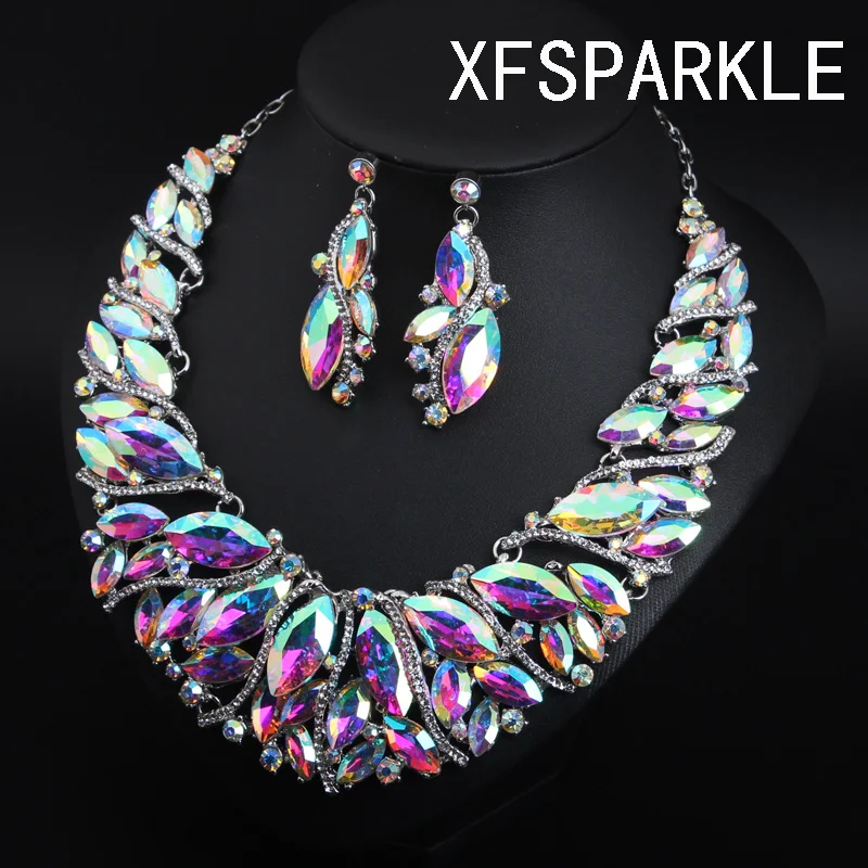 2024 New Multicolored  necklace set gorgeous bride necklace painted oil jewel clavicle chain