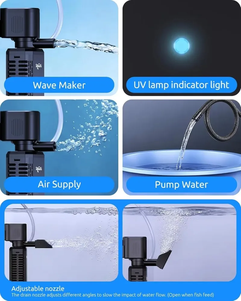 SR-706 Aquarium Built-in UV Filter Silent Secondary Submersible Pump with Biological Sponge Oxygenator Suitable Fast Delivery