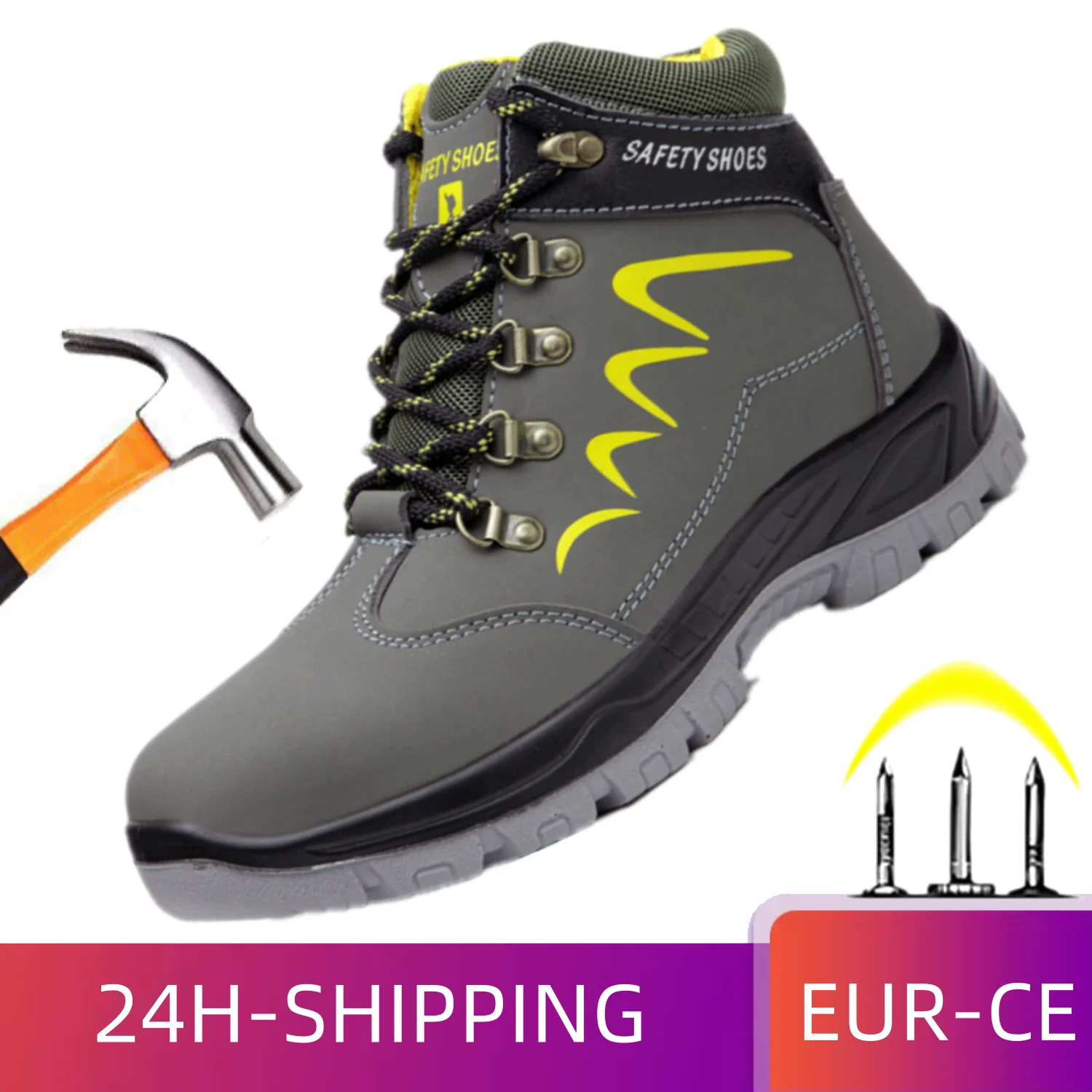 Safety Shoes Comfortable Men Anti-Smashing Steel Toe Cap Puncture Proof Indestructible Light Breathable Sneaker Work Shoes