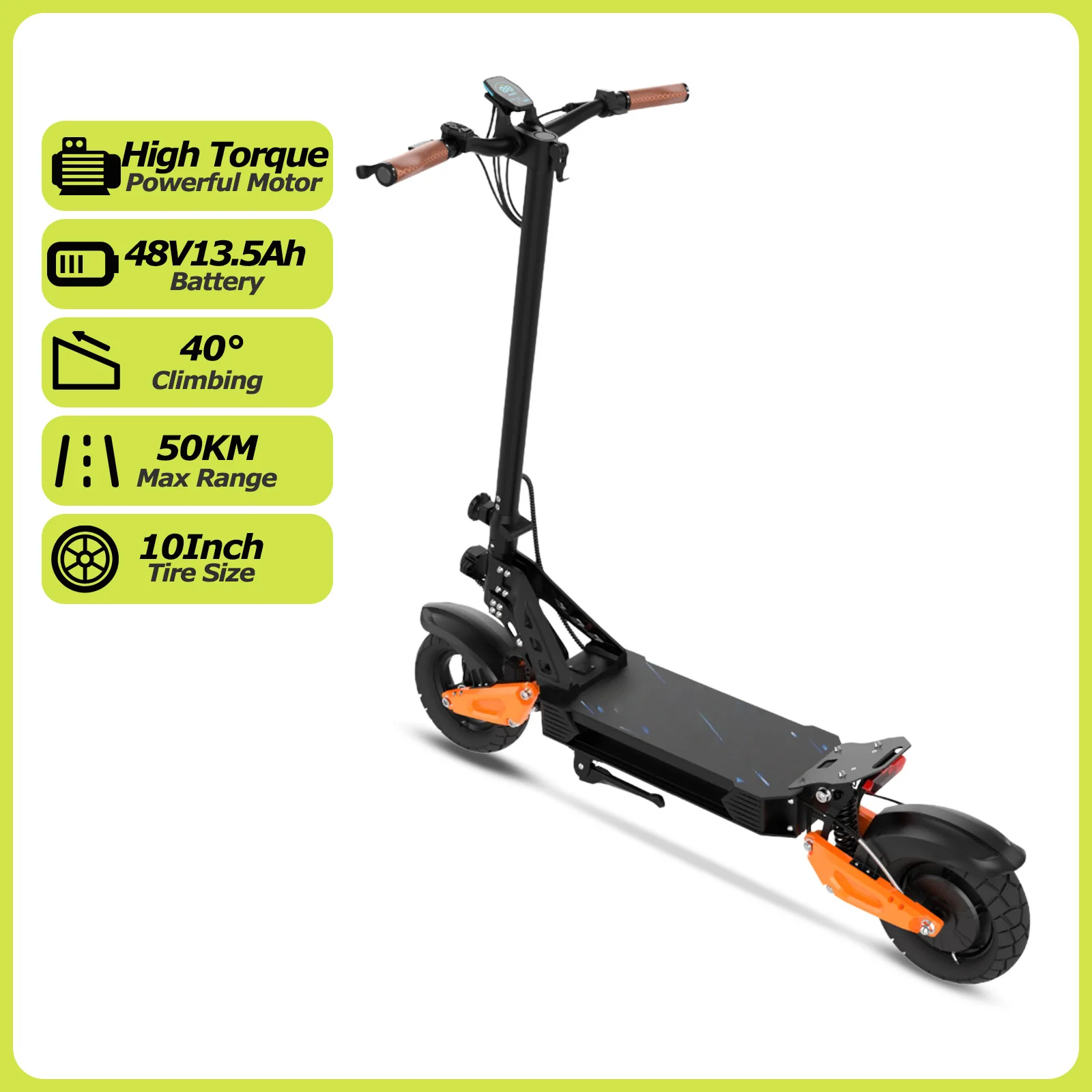 AOVOPRO G6MAX Elektrische Scooter met Hoge Prestatie Motor, 48V13.5Ah Hoge Capaciteit Batterij, 50KM Lange Afstand, 10 Inch Vetbanden, Off-Road Dubbele Vering, E-Scooter