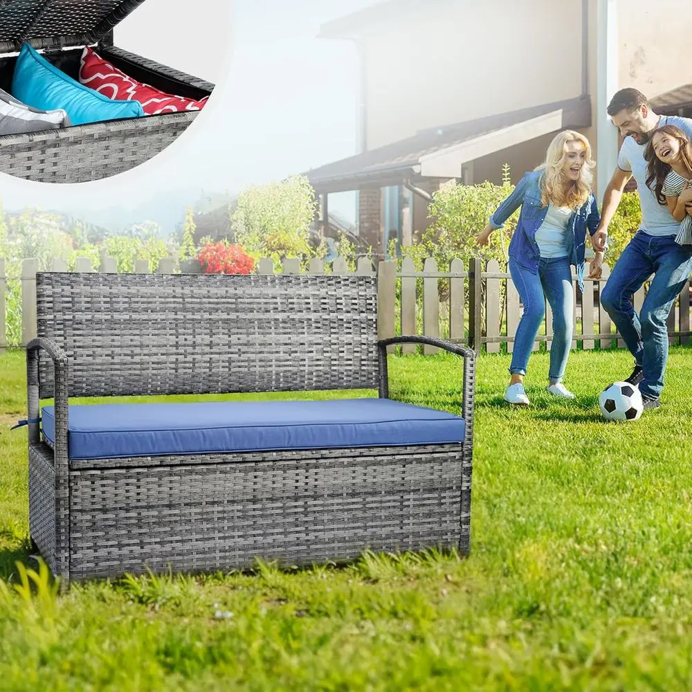 

Скамейка для хранения на открытом воздухе на 60 галлонов – всепогодный ящик для хранения из ротанга PE – ящик для хранения с толстой подушкой сиденья – скамейка-диван для патио с ящиком для хранения