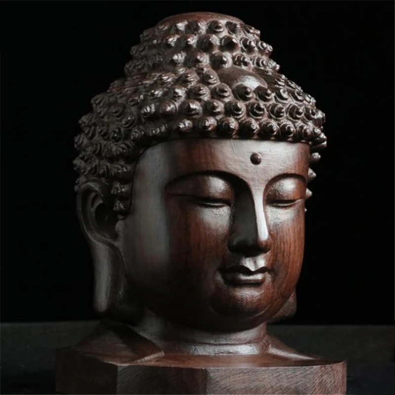Creative New Buddha Statue Wooden Sakyamuni Tathagata Figurine India Buddha Head Statue Crafts Decorative Ornament'