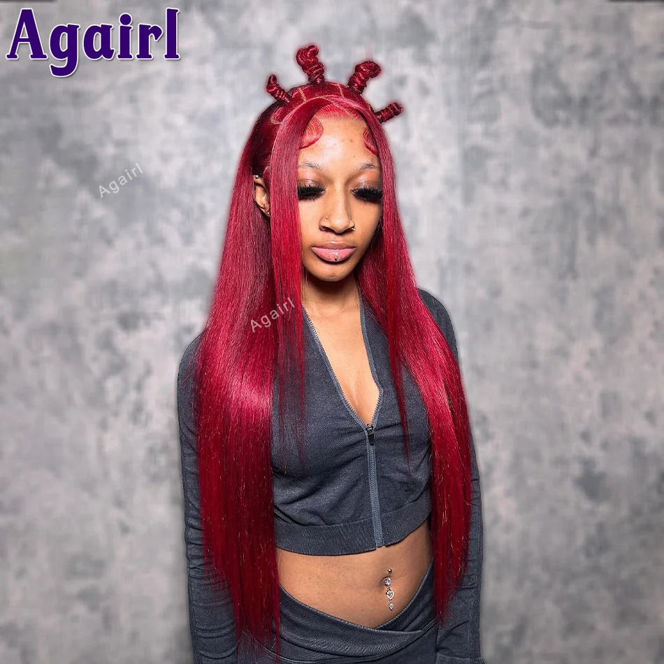 30 32Inch Burgundy Red 6X4 Lace Closure Straight Wig 99J Transparent 13x6 13x4 Lace Frontal Human Hair Wigs PrePlucked for Women