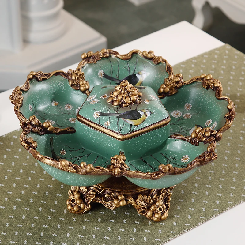 

dried fruit plate, home European luxury, living room coffee table ornament, decoration creativity, grid candy plate with lid