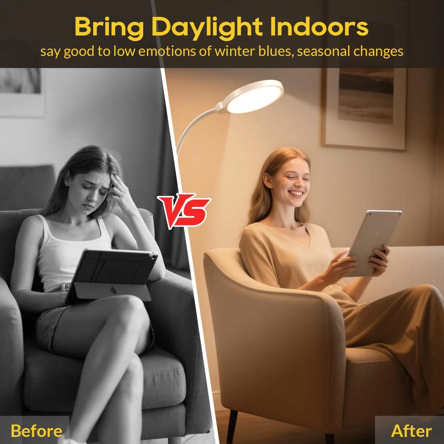 UV-Free Light Therapy Lamp, 11000 Lux Floor Sunlight with Touch Remote, 5 Colors 10 Brightness for Home Office view 4