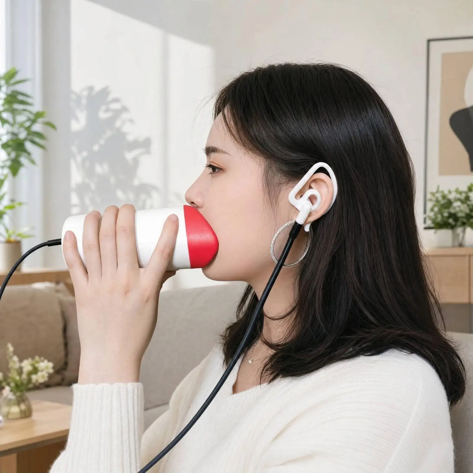 Ergonomic Vocal Exercise Tool with Red Mouth Opening for Private Singing Drills and Emotional Stress Relief