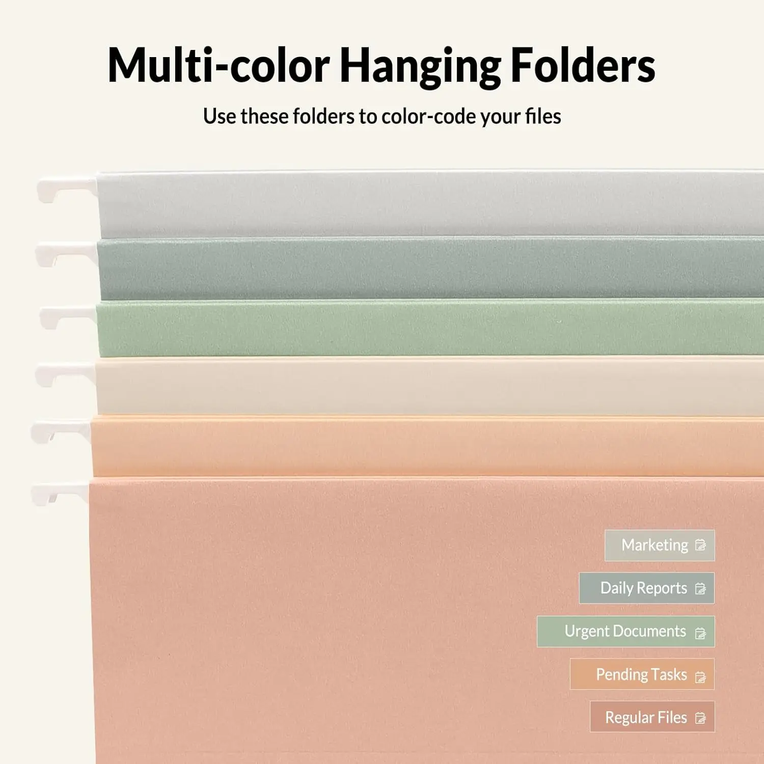 Hanging File Folders 6 Pack, Letter Size with 1/5-Cut Tabs, for Home Office Organization, Morandi Colors view 4