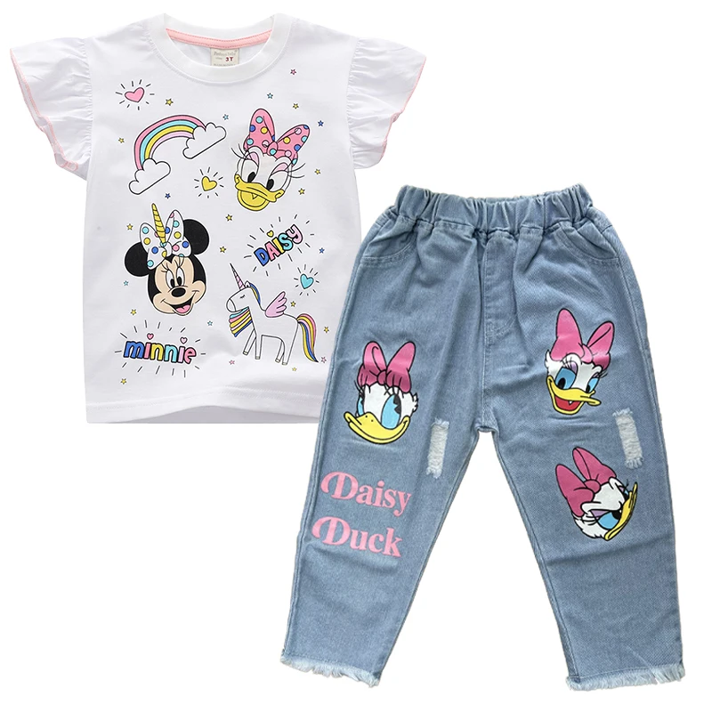 Summer Baby Girls Clothes Kids Cartoon Minnie Mouse Cotton T-shirt Daisy Jeans Pants 2Pcs/Set For 2-6 Years Children Clothing