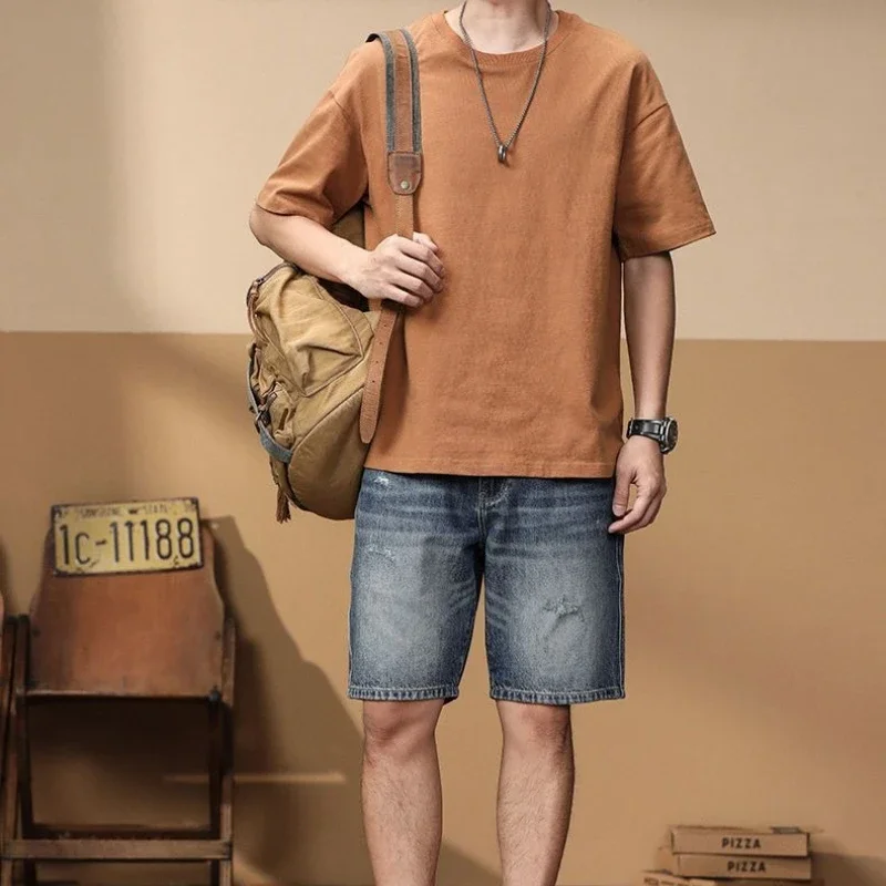 

Baggy Big Size Straight Wide with Pockets Half Men's Short Jeans Pants Male Denim Shorts Bermuda Oversize Loose Long Cut Emo Xl