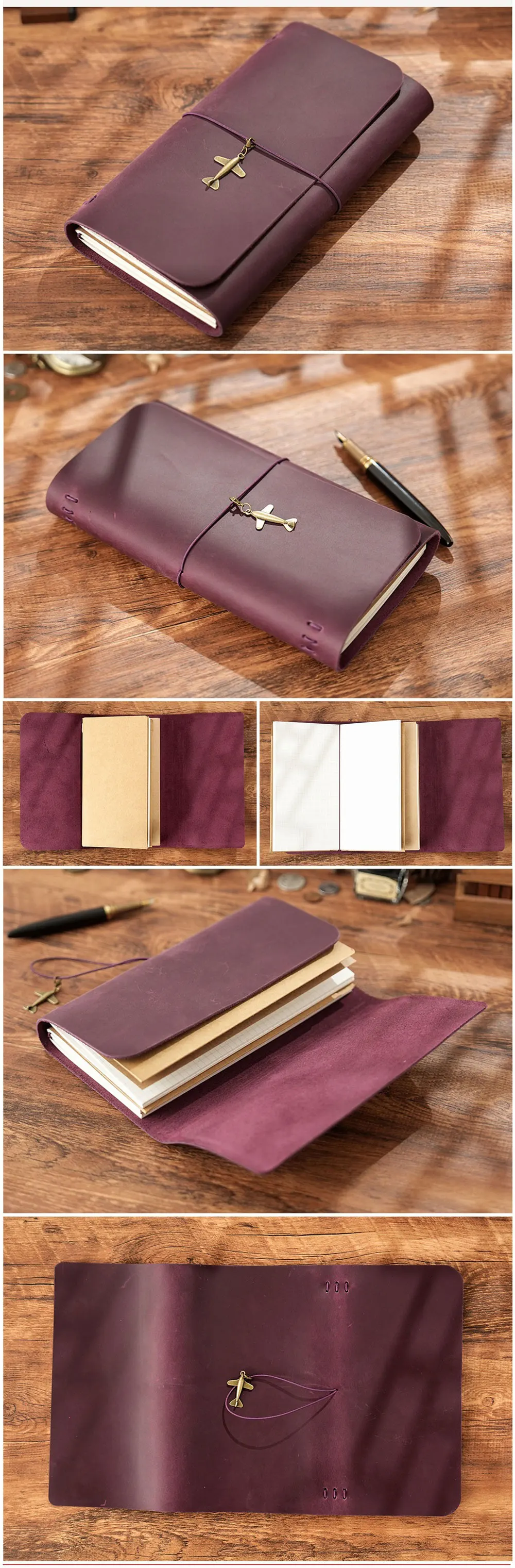 A5 Three Fold Journal Real Leather Notebook Refillable Vintage Style Diary Traveler Note Books Back to School Gift