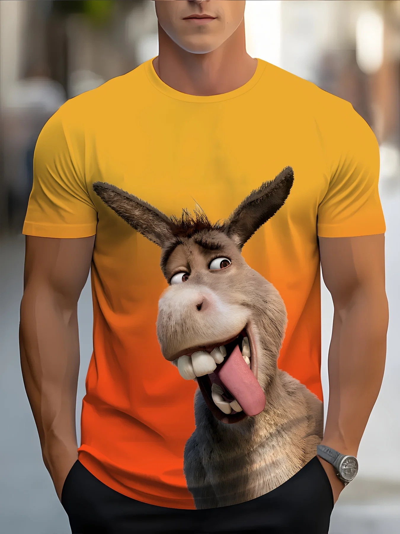 

Модная мужская футболка 2025 года — Crazy Spitting Donkey с коротким рукавом с 3D-принтом — быстросохнущая и дышащая — одежда оверсайз
