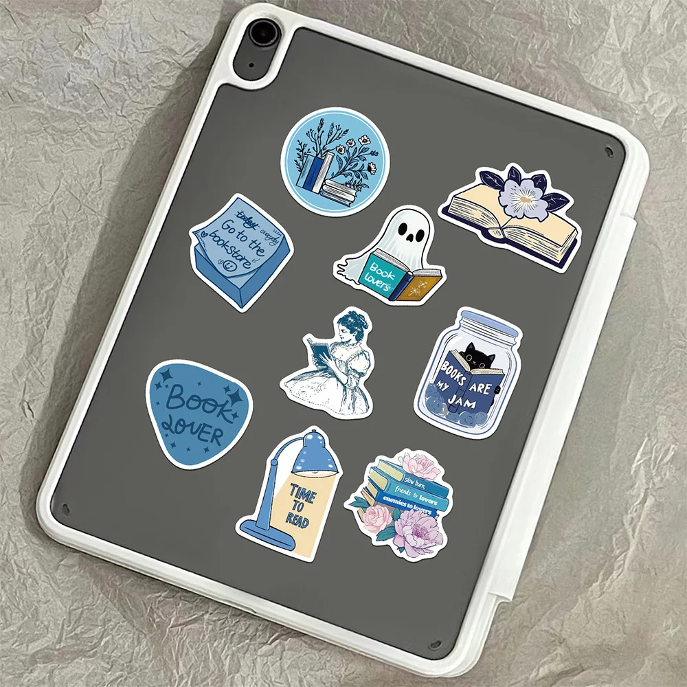 10/30/50szt Cute Cartoon Blue Bookish Stickers Reading Book Decals Scrapbook Phone Case Luggage Funny Graffiti Decals Decoration