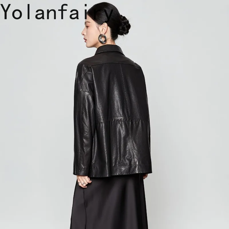 YOLANFAIRY Super Soft 100% Real Sheepskin Genuine Leather Jacket Women 26 High-end Leather Trench Coat Woman Clothing Chaquetas