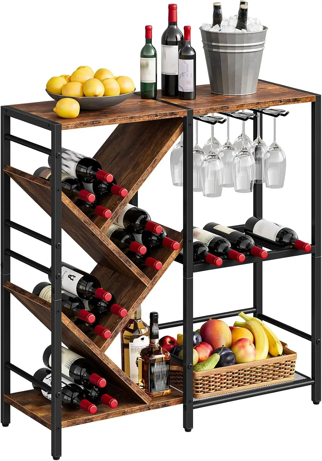 

Напольная винная стойка, винная полка с держателем для бокалов, мини-барный стол с полкой для разноуровневой демонстрации бутылок с алкоголем, 3-уровневая.