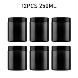 12Pcs 250ml Black Makeup Container Travel Refillable Bottles Cosmetic Jars With Lid Pill Cream Sample Pot Skincare Tools