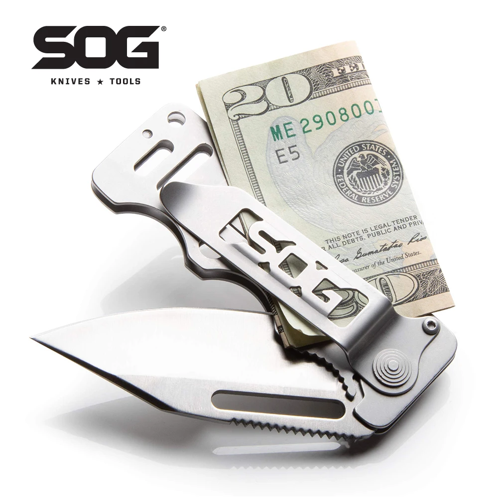 SOG Cash Card Money Clip Pocket Knife  2.75 Inch Blade EDC Folding Knife 8Cr13MoV Stainless Steel Slim Compact Everyday Carry