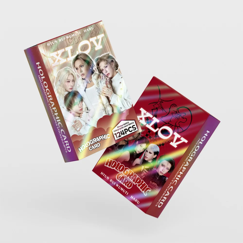 124Pcs/Set Idol XLOV New Album Series Periphery Flash Cards Lomo Cards And Stickers WUMUTI RUI HARU HYUN Fans Gift Collection image 6
